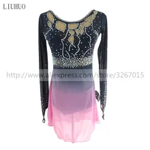 Платье для фигурного катания для женщин, платье для катания на коньках, соревнование по катанию на роликах, круглый вырез, длинный рукав, темно-серый светильник, розовый цвет