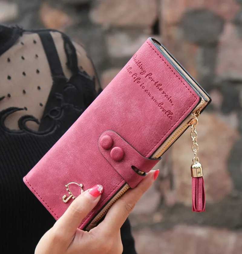  2016 Vintage Women Wallets Matte PU Leather Ladies Handbags Hasp Tassel Zipper Brand Clutch Coin Purse Woman Burse Wallet Bags 