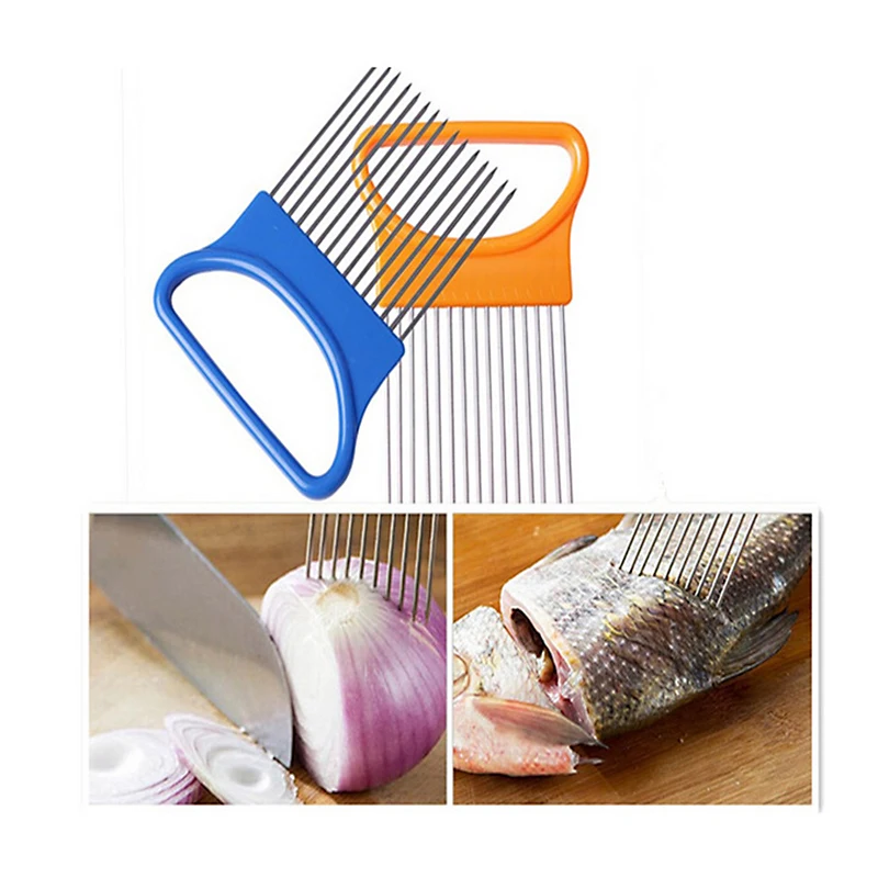 Stainless Steel Onion Slicer Tomato Vegetable Holder Cutter Gadget Kitchen Tools