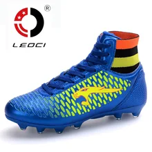 LEOCI Boys Kids Men Soccer Cleats High Ankle Football Shoes FG Soccer Boots Magista Botines Futbol Voetbal Schoenen Size 33-44