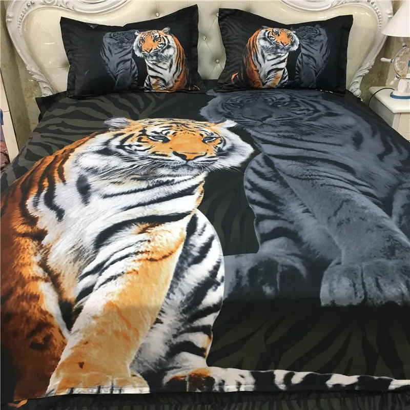 3d Animal Printed Cheap Bedding Set 4pcs Queen Size White Tiger