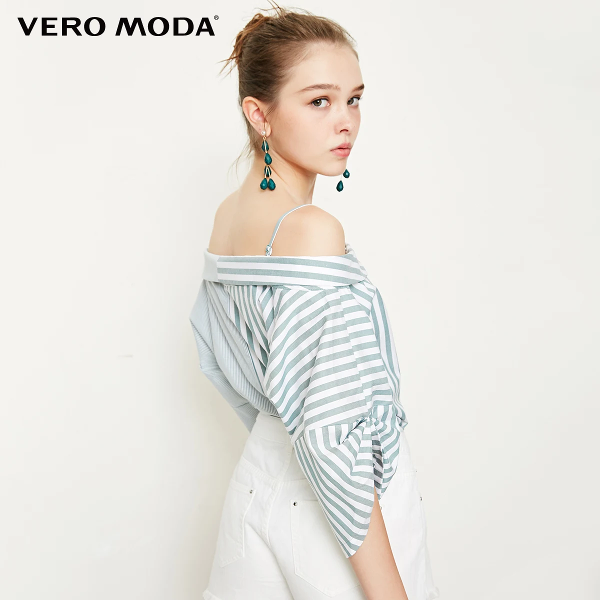 Vero Moda Новая женская полоса сращивания Turn-Down Воротник 3/4 рукава блузка рубашка | 318331549