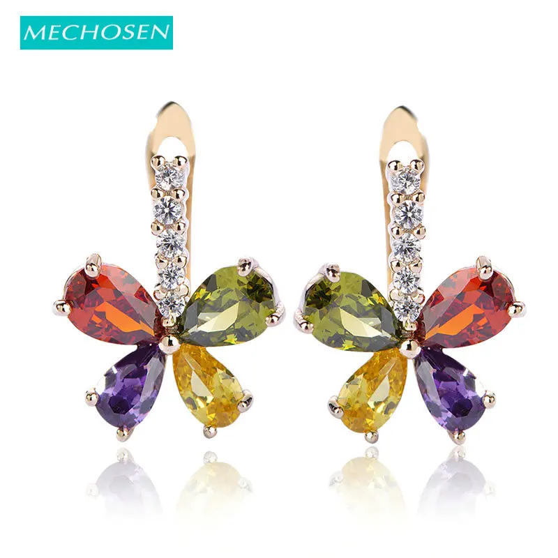 Женские серьги пусеты MECHOSEN разноцветные медные золотого цвета со стразами и