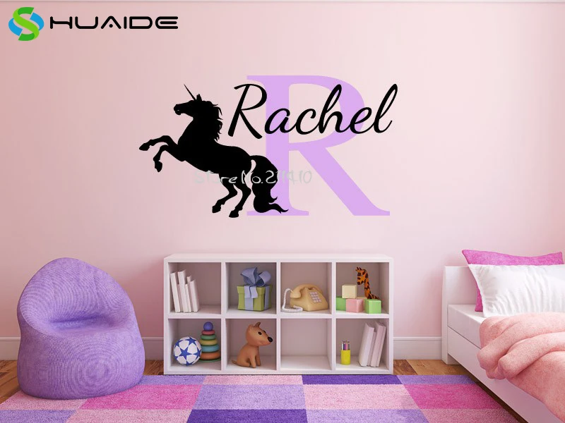 

Personalized Girls Unicorn Name Monogram Custom Name Wall Stickers For Kids Room Baby Nursery Wall Decal Adesivo de parede A524