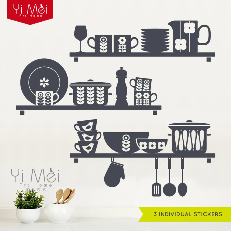 Scandinavian Crockery Shelves Kitchen Wall Sticker Cooking Spoon Knife