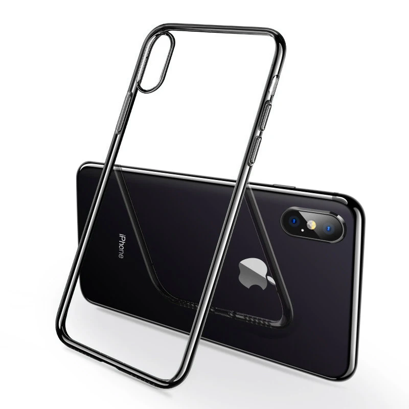 Роскошные ультра тонкий ТПУ чехол для iPhone XR X XS Max 6 7 8 плюс Чехол для телефона крышка прозрачная задняя покрытия защитной оболочки /мешок - Цвет: black