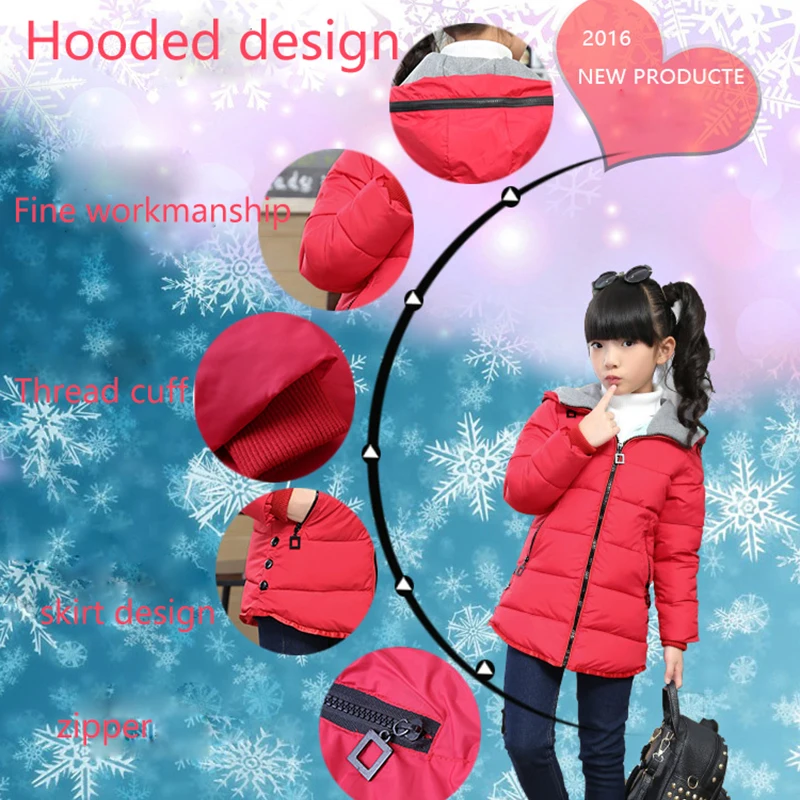 Online children winter jackets for girls fashion children clothing Kids Hooded Coat Thicken parkas down cotton padded outerwear jacket