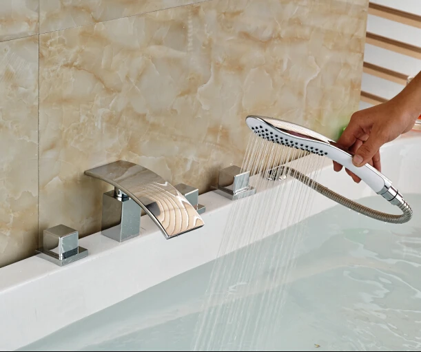 

Bathroom Faucet Chorme Finish Faucet Deck Mounted Mixer Tap 5pcs Elegant Faucet