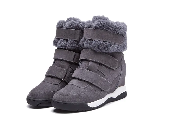 JCHQD/ женские ботинки из натуральной кожи; зимние ботинки на шнуровке; женские ботильоны на меху; сезон осень-зима; теплая женская обувь - Цвет: Темно-серый