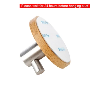 Adhesive Natural Bamboo Stainless Steel Hook Wall Clothes Bag Headphone Key Hanger Kitchen Bathroom Door
