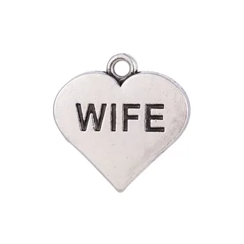 

my shape 10pcs 19*19mm Alloy Charms Antique Silver Plated Word Wife Pendant Heart Shaped Jewelry Making