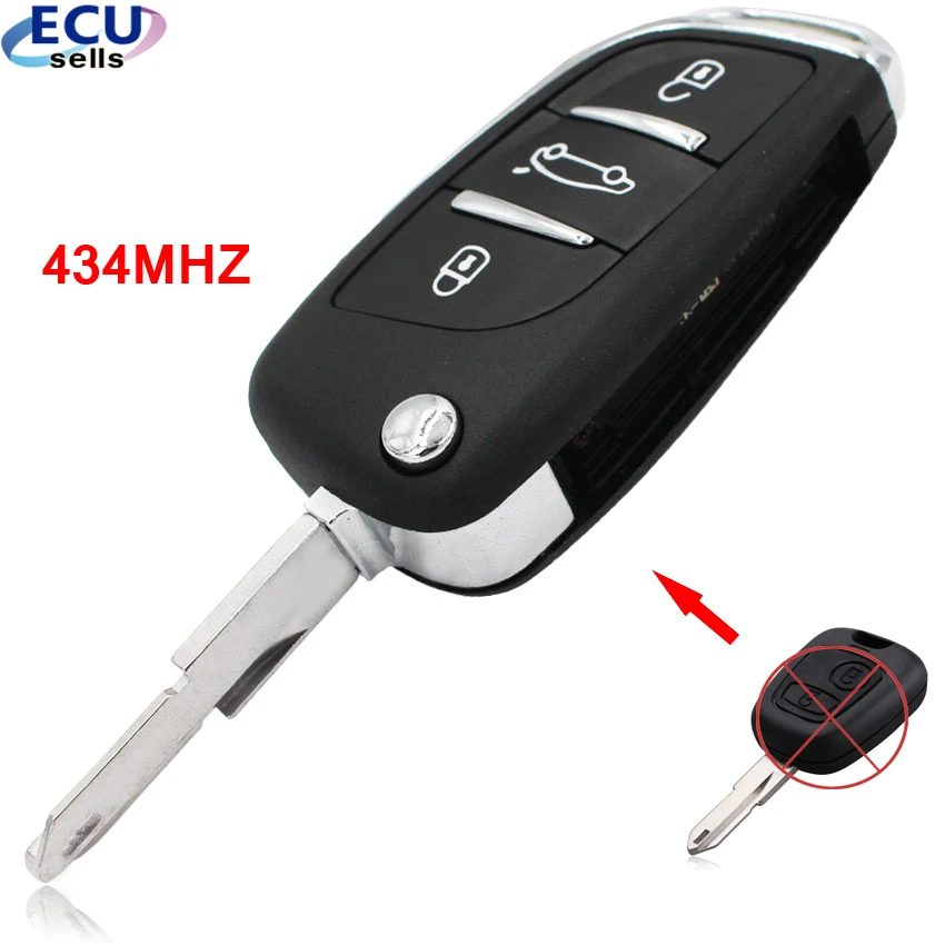 DS Style Folding Key for Peugeot 206 207 206CC 3 Buttons Keyless Entry