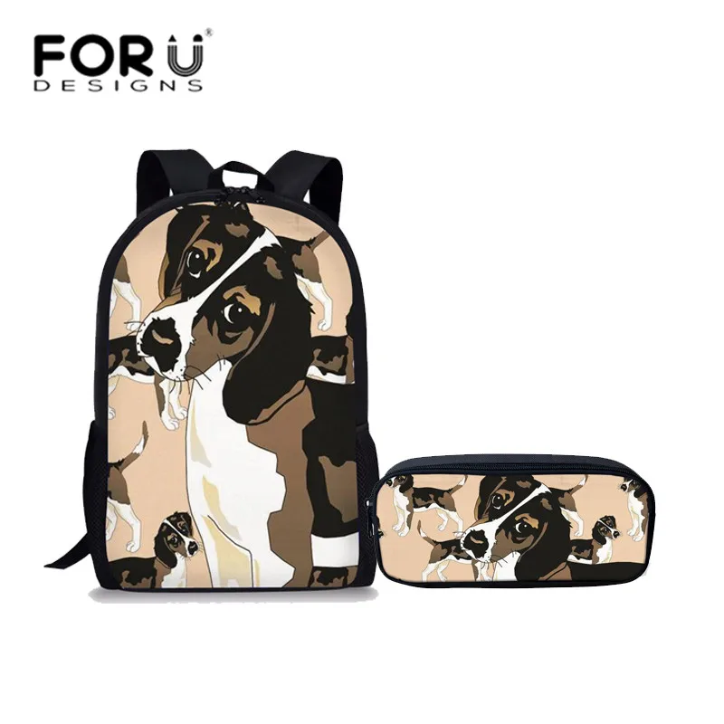 

FORUDESIGNS 2Pcs/set Primary Students School Bags for Teenager Girls Beagle Dog School Backpack Children Kawaii Book Bag Satchel