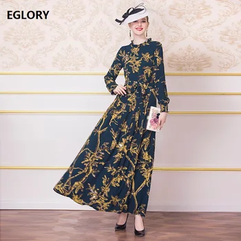 

Plus Size Clothing Dresses 2019 Autumn Style Women Ruffled Collar Yellow Flower Print Full Sleeve Elegant Long Maxi Dress XXXL