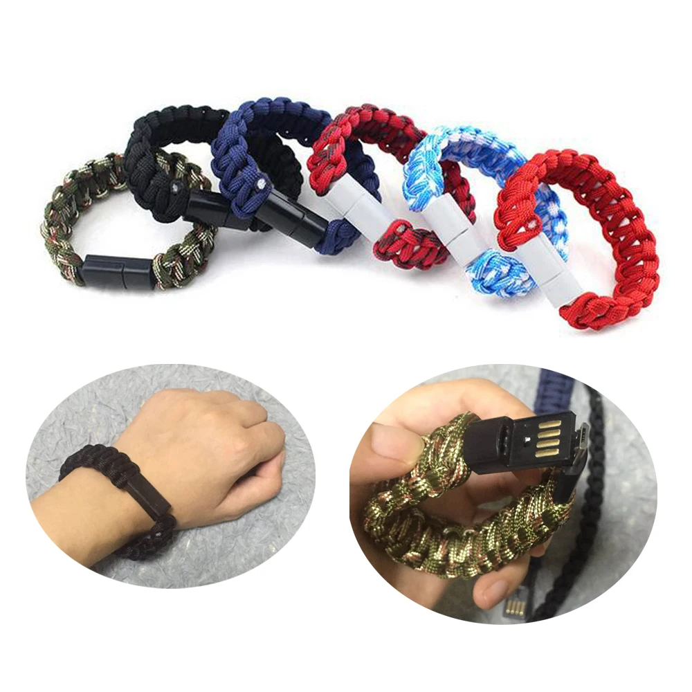 

Outdoor Micro USB Braiding Bracelet Charger Data Charging Cable Sync Cord For iPhone 5 5s se 6 6s 7 8 Android Phone Cable