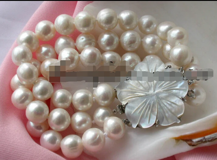 

Hot sell Noble- z1813 3row 8" 11mm round white fw pearl bracelet bangle shell @^Noble style Natural Fine jewe SHIPPING new >>fre