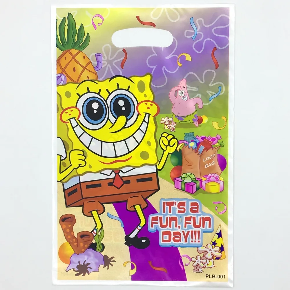 10pcs SpongeBob Theme Bag with Patrick Star Gift Girl Kids Favor Birthday Party Supplies Child Loot Gifts Plastic Storage Bags