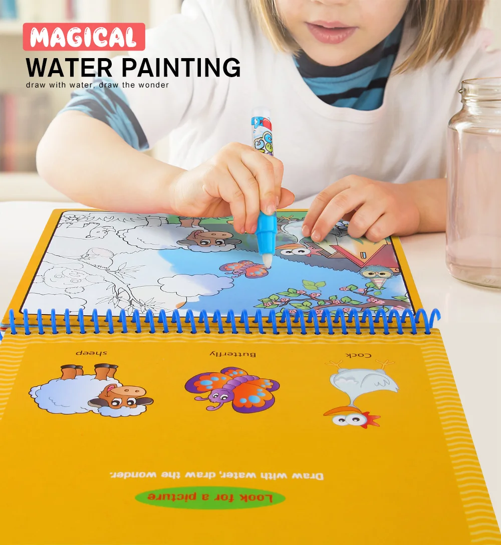 Волшебная водная чертежная книжка-раскраска Doodle& Magic Pen Painting Drawing Board для детей игрушки подарок на день рождения-15