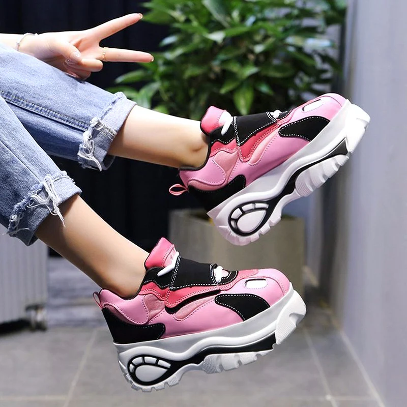 Harajuku/кроссовки на платформе; женские повседневные кроссовки; обувь на танкетке; женская обувь на толстой подошве; zapatos mujer; женская обувь на толстой резиновой подошве; обувь на плоской подошве