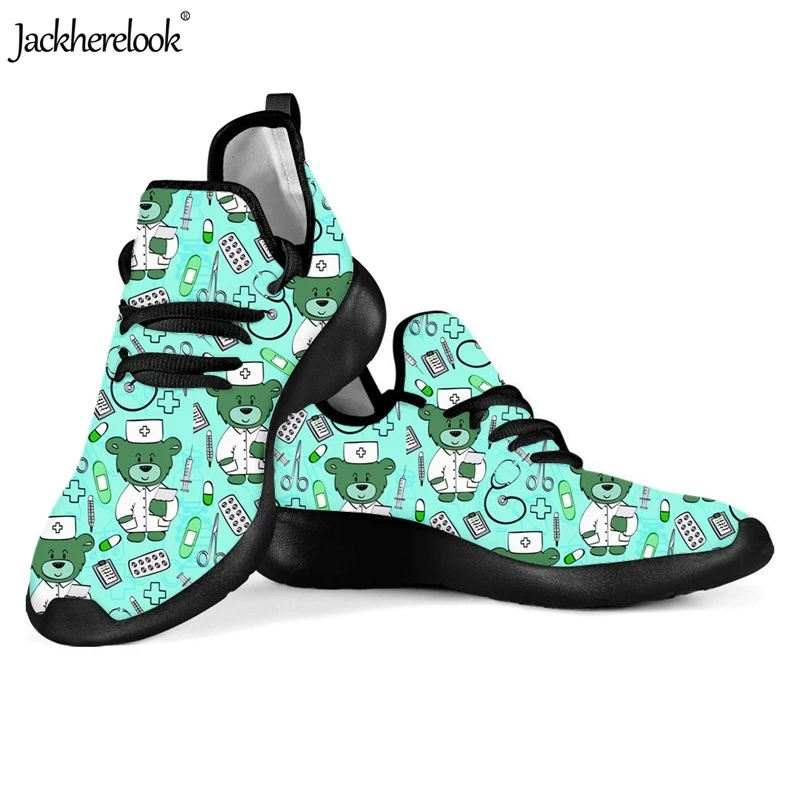 Jackherelook/женская и мужская обувь для бега; обувь для медсестры с рисунком медведя; больничные кроссовки со шнуровкой; спортивная обувь для