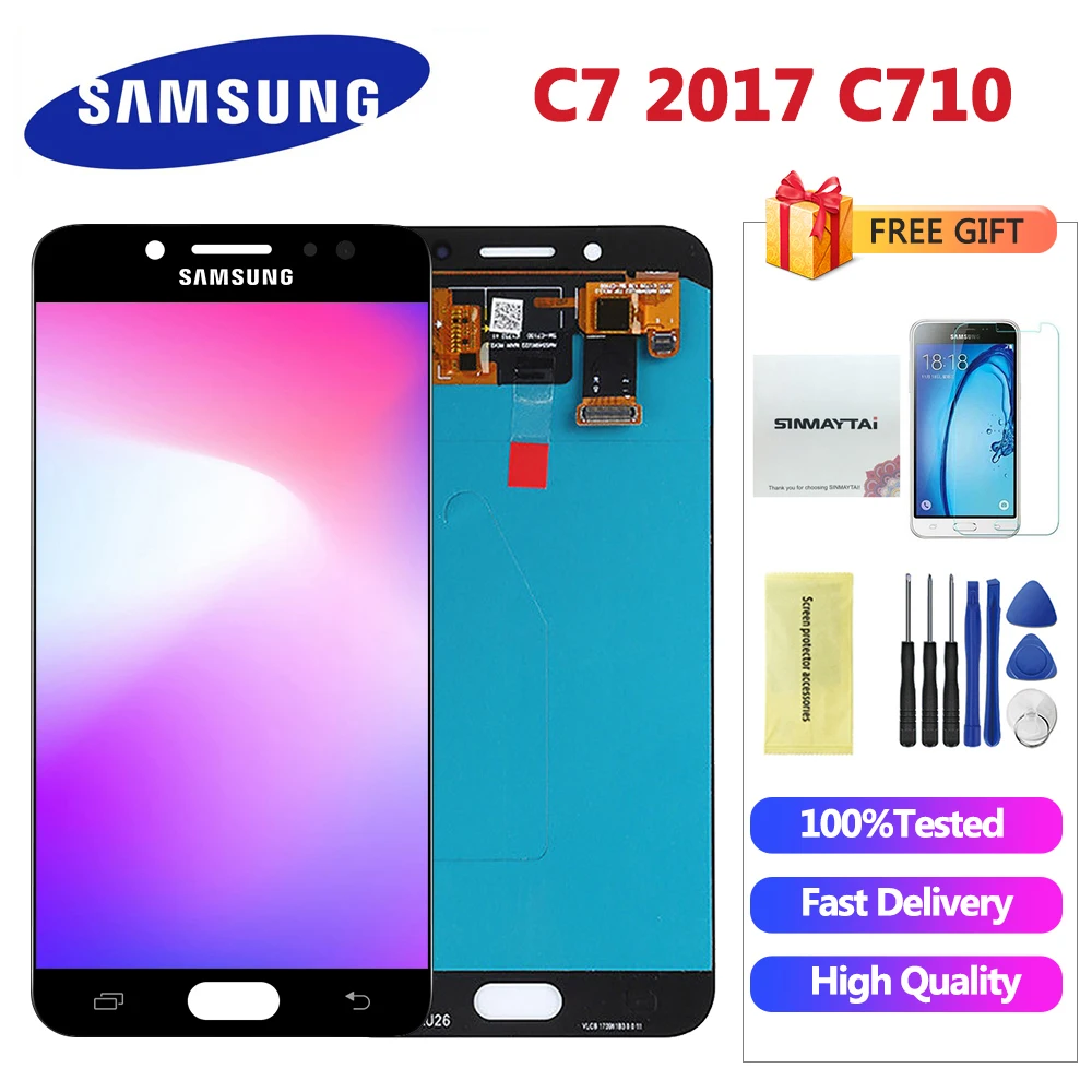 5," C710 ЖК-дисплей для samsung Galaxy C7 C710F/DS C7100, сенсорный дигитайзер в сборе, Замена для samsung C8 lcd