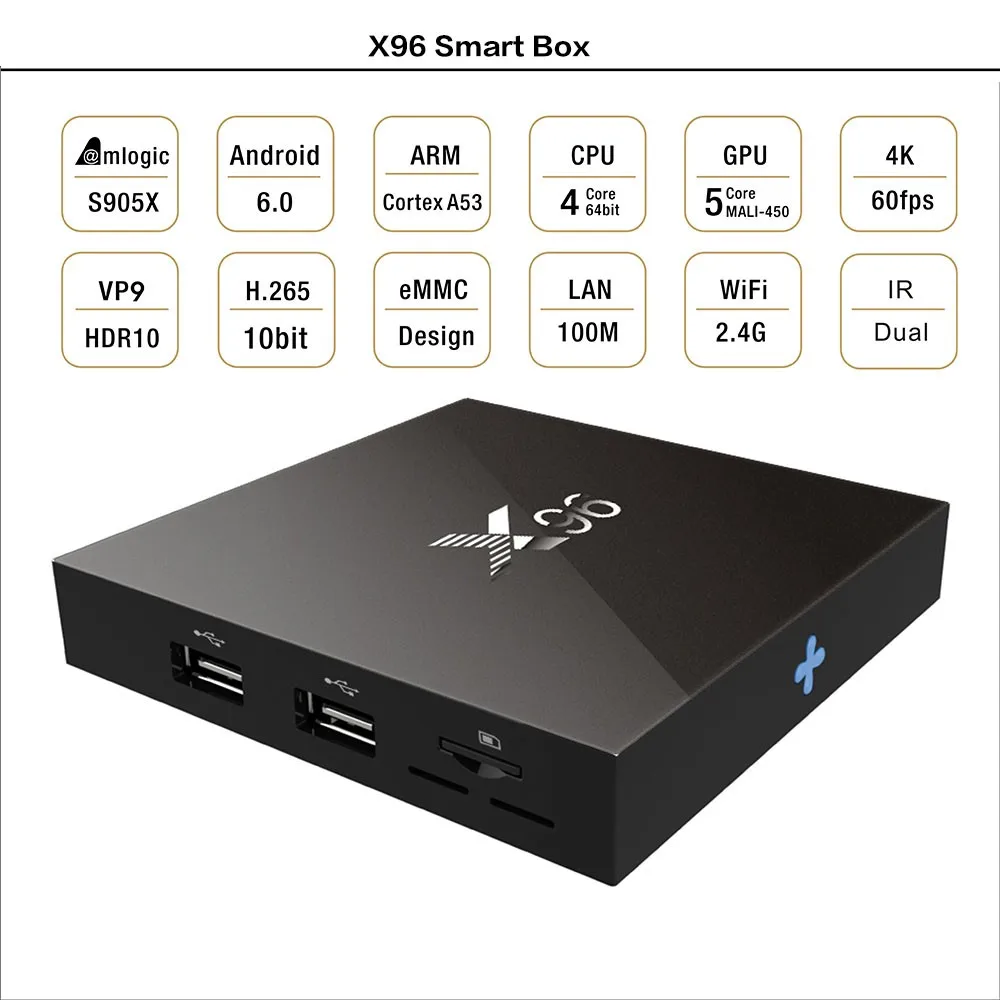 X96 Android tv Box Amlogic S905X четырехъядерный 1G/8G или 2G/16G Android 6,0 Smart tv Box H.265 4K* 2K 2,4G Wifi HDMI 2,0 медиаплеер