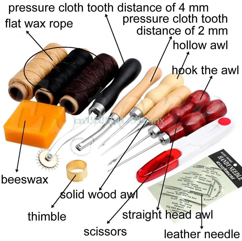 Poratble 14 шт. ножничное оборудование для резки ремесло Инструменты Набор шил Вощеная наперсток Иглы Швейные кожаные наборы