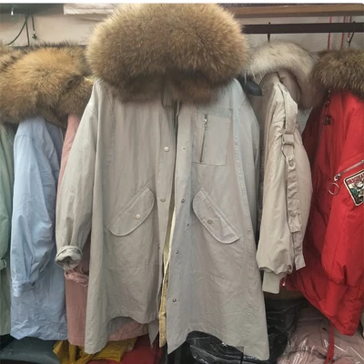 Новое зимнее модное женское пуховое пальто с большим натуральным мехом енота, женская теплая парка цвета хаки xxxxxxxxxxl 9xl 10xl - Цвет: Color E