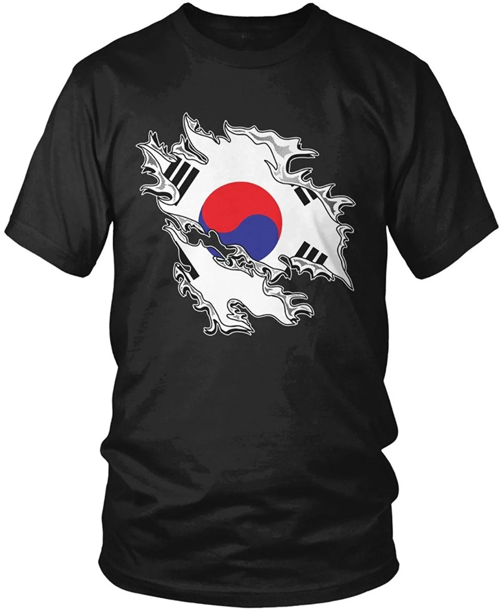 Custom Tee Shirts Online s Korea Flag Korea Flag Rip Through Korea Pride s T-Shirt Crew Neck Design Short Sleeve T Shirt