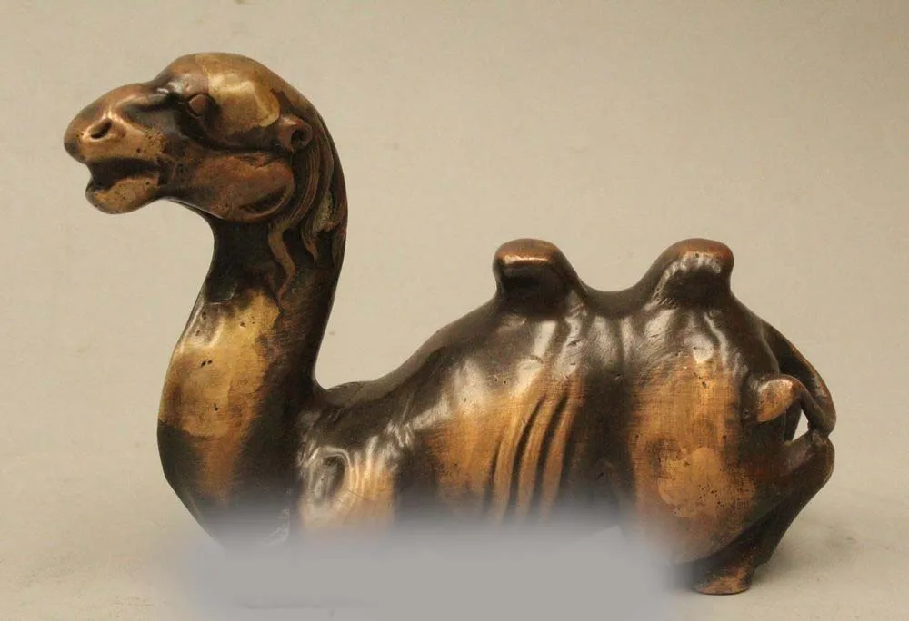 

5" Chinese Folk Copper Fengshui Bactrian Camels Auspicious llama Animal Statue