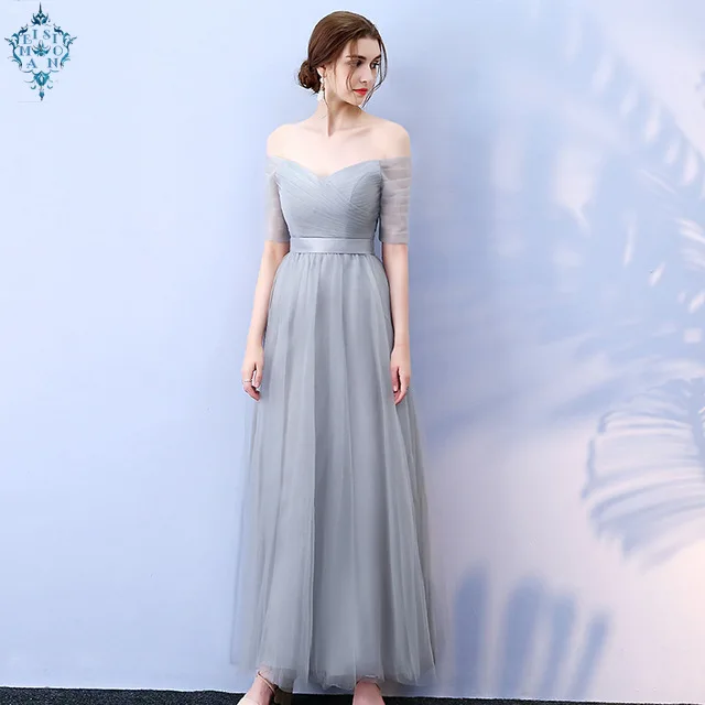 

Ameision Long Purple Red Gray Woman Evening Dresses 2019 A-Line Off the Shoulder Half Sleeve Special Dresses robe de soiree