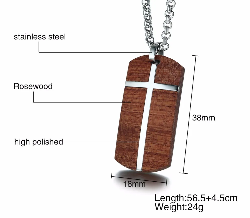 Уникальное мужское ожерелье ручной работы из палисандра с крестиком, инкрустация кулоном, мужское деревянное ювелирное изделие с нержавеющей сталью 24 дюйма, цепочка collare