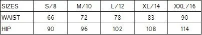 SIZE CHART SK411