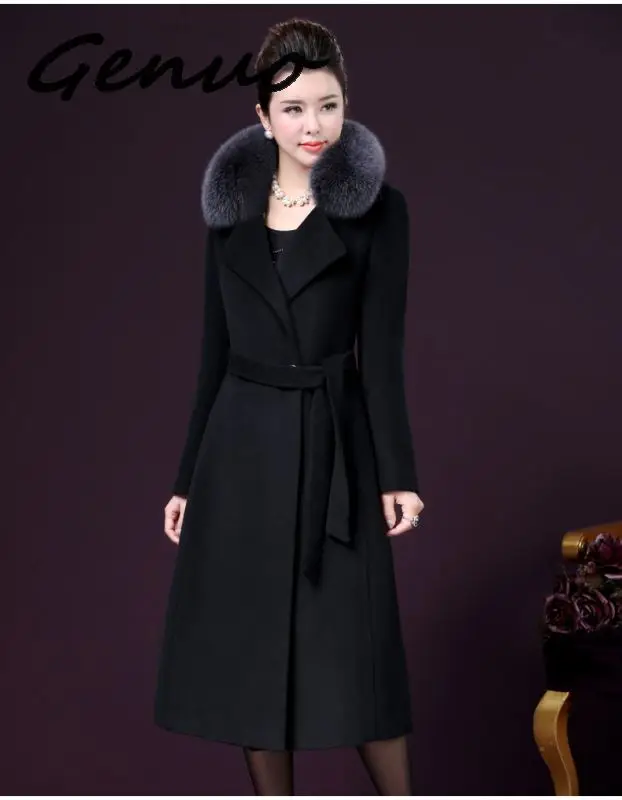 Genuo 5XL, плюс размер, осенне-зимнее шерстяное пальто для женщин, Кашемировое шерстяное пальто, новинка, высокое качество, верхняя одежда, манто, длинное, femme hiver