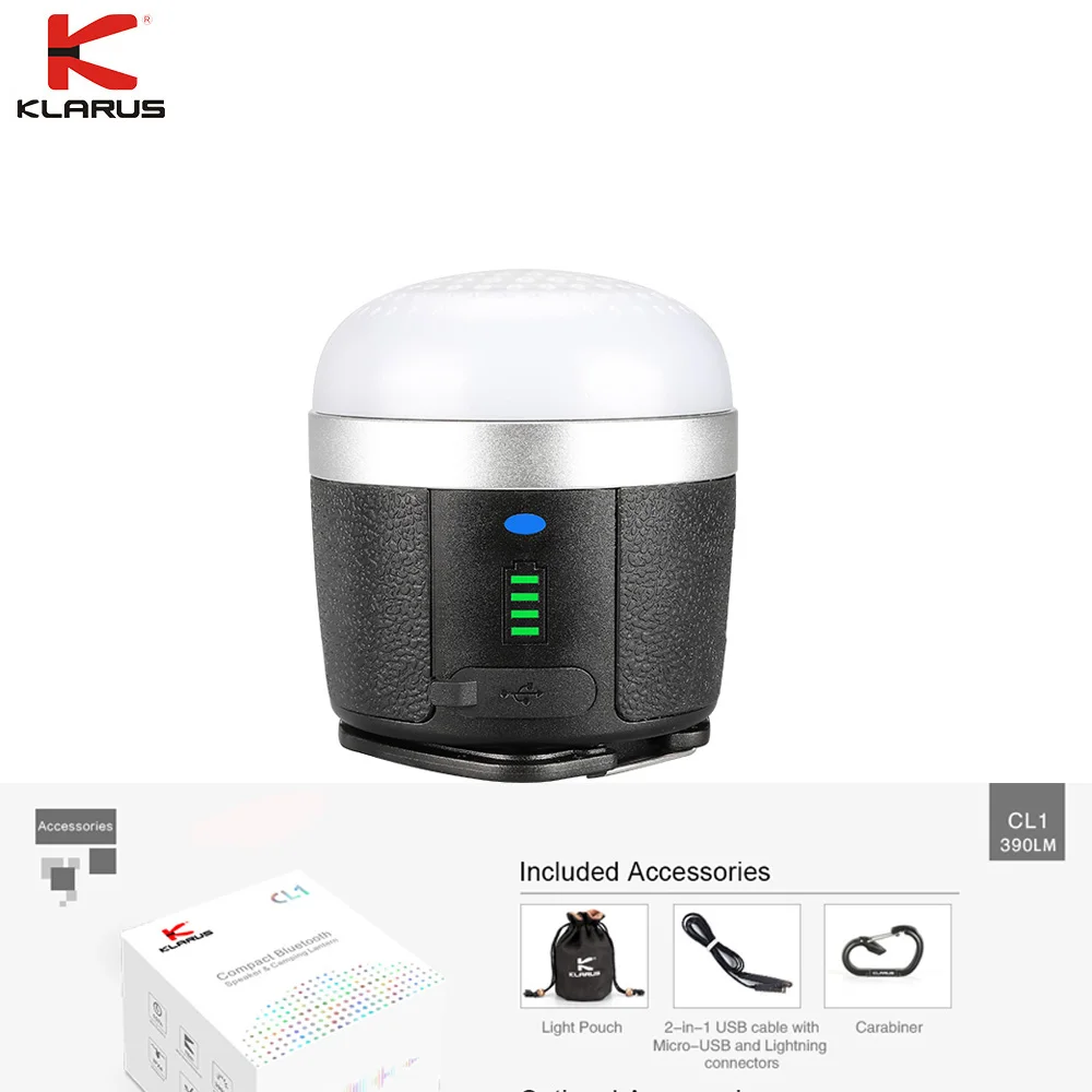 

Klarus CL1 Mini Music Camping Lantern max 390 lumen Micro-USB Rechargeable camping torch with 3.7V/6600mAh lithium-ion battery
