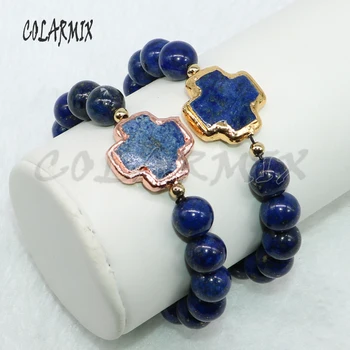 

5 pieces lapis bracelets beaded stone bracelets cross wholesale jewelry stone bracelets stone fashion jewelry for women 5002