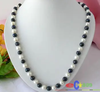 

24" 10MM WHITE BLACK ROUND FW CULTURED PEARL NECKLACE