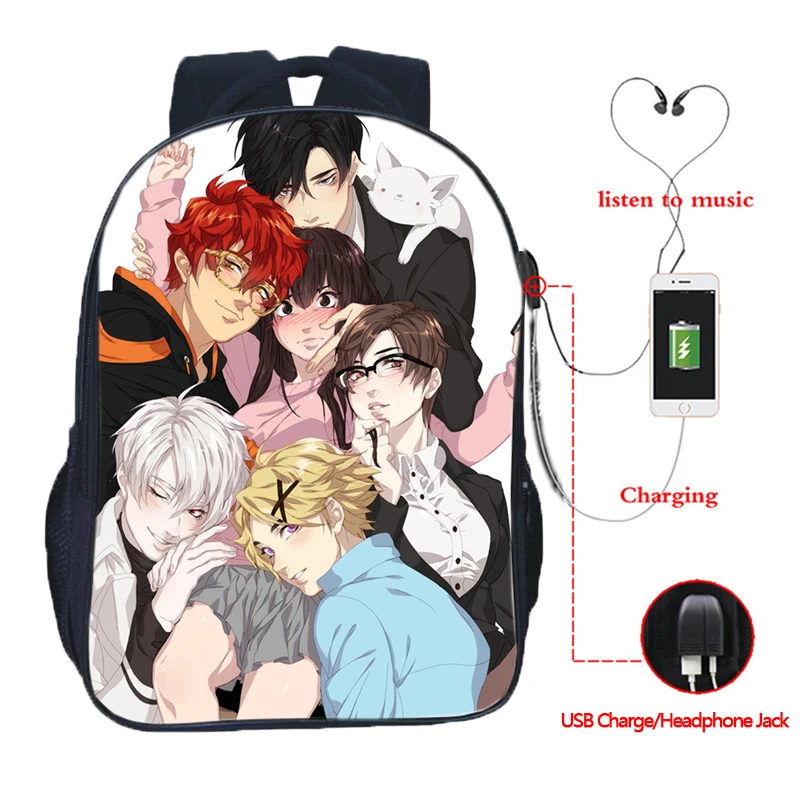 Mystic Messenger USB зарядный рюкзак школьные сумки для студентов красивые мальчиков и