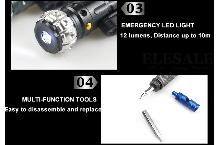 8-в-1 мульти-Функция самообороны тактическая ручка, выживания на природе, для повседневного использования инструментов с аварийный светодиодный светильник свисток Стекло выключатель