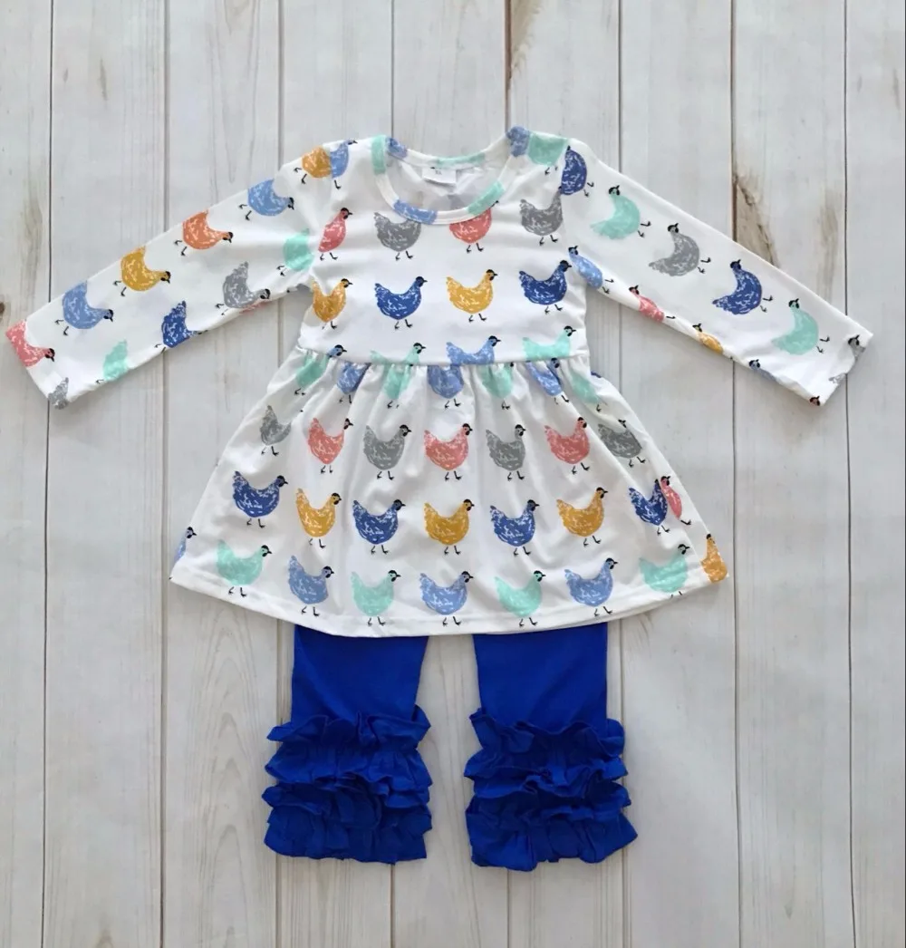 

Aiqqwit top selling chicken clothes 2018 Spring chicken outfits icing ruffle leggings set