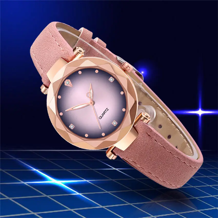 Лидер продаж женские часы с бриллиантовым циферблатом фиолетовые кожаные кварцевые наручные часы Топ люксовый бренд Relogio Feminino часы# B
