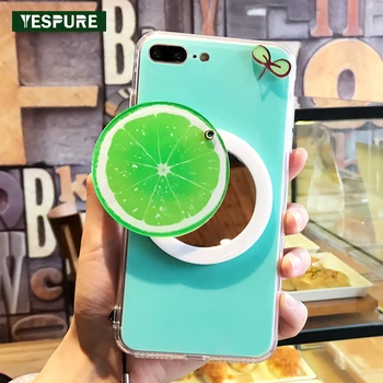 

YESPURE Green TPU Soft Phone Case for Iphone 6 6s Plus Case Women Fruit Mirror Mobile Phone Cover Anti Shock Fancy Girl Couqe