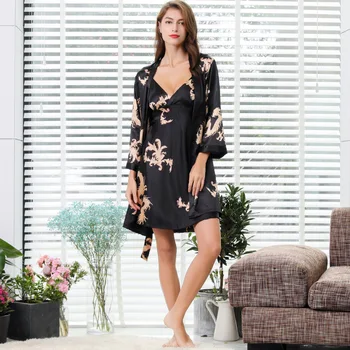 

Pajamas for women unisex robe set satin silk animal print nightgown female sleepwear unisex plus size robe set couple home suit