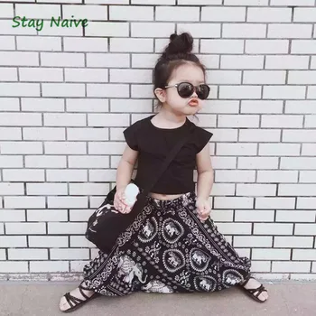 

2017 latest product black female baby short shirt + t-shirt elephant flying squirrel pants two children children's clothing