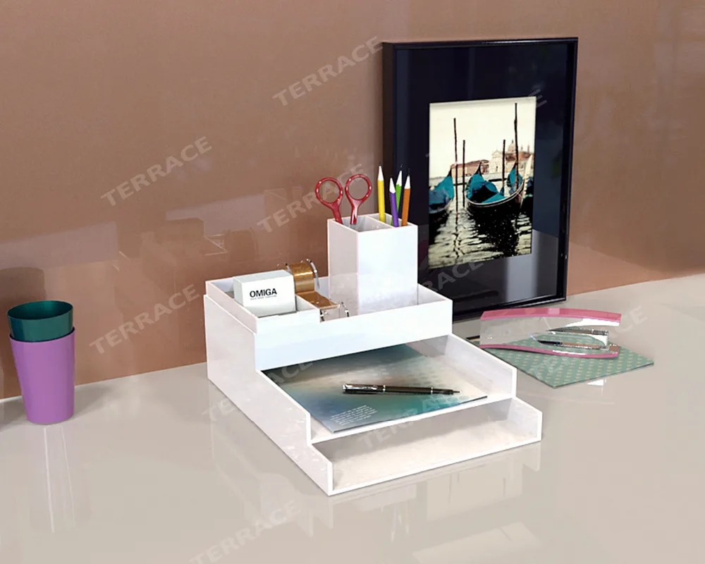 Acrylic Stationery Desk Accessories Organizer Lucite Home Office File Letter Tray Perspex Pen Box Name Card