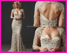 Abendkleid spitze 2016 Ärmeln Spitze Appliques Stain Perlen Abendkleid für Partei ballkleid perlen Hochzeit Nach Maß