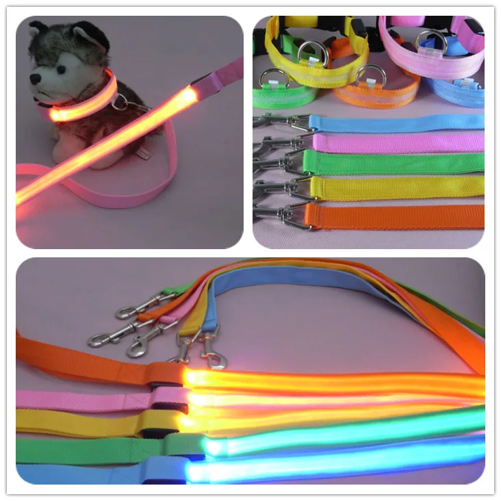 1 Set Nylon LED Dog Collar + LED Dog Leash Light Night Safety LED