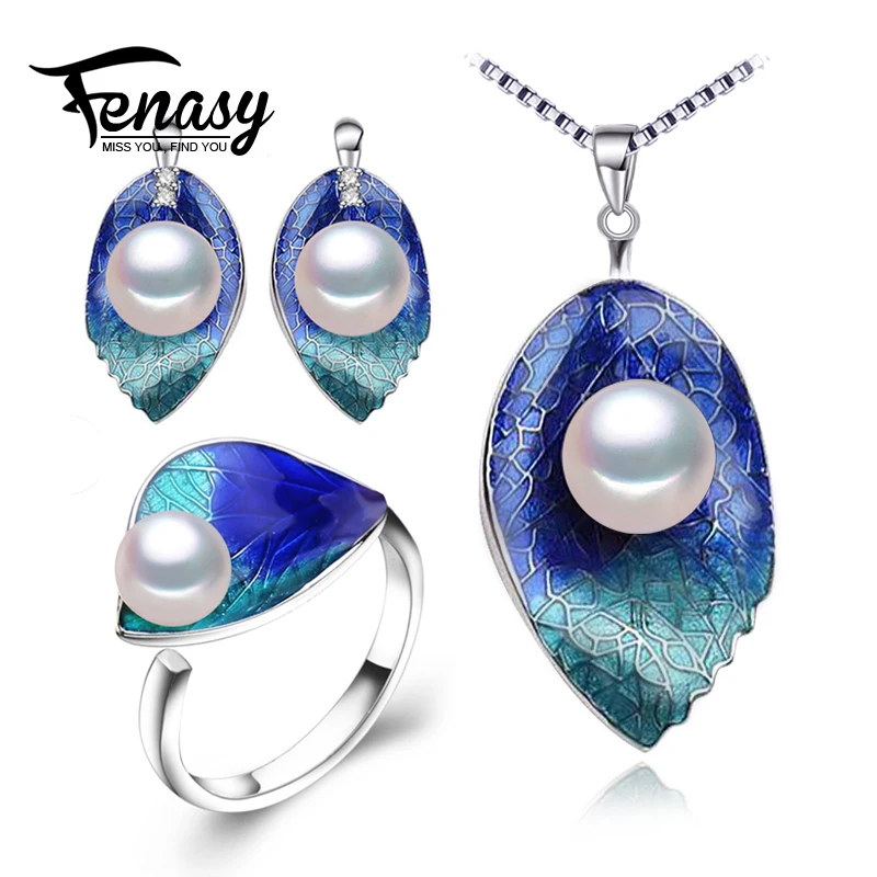 Ювелирные наборы FENASY из жемчуга серьги гвоздики стерлингового серебра 925 пробы