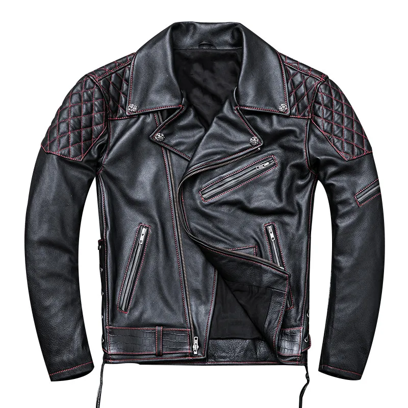 

HARLEY DAMSON Black Men American Motorcycle Leather Jacket Plus Size XXXXL Genuine Thick Cowhide Slim Fit Biker's Leather Coat
