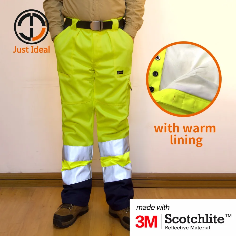 HI VIS VISIBILITY SAFETY TWO TONE TROUSERS REFLECTIVE WORK WEAR WATERPROOF PANT 